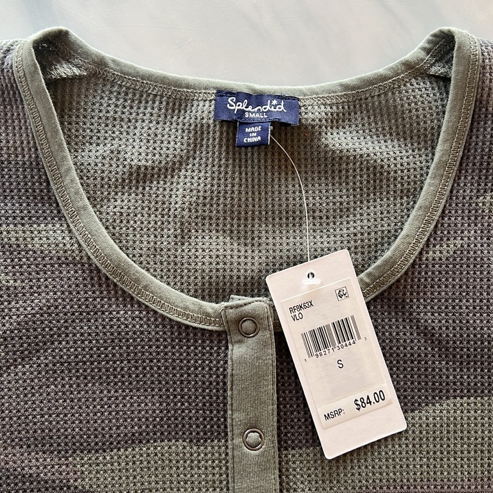 NWT Splendid Waffle Knit Long Sleeve Thermal Camo Henley Green Various Sizes - Picture 6 of 8